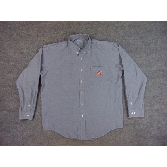 Auburn Tigers Shirt Mens XL Navy Blue White Gingham Button Down - Picture 3 of 8